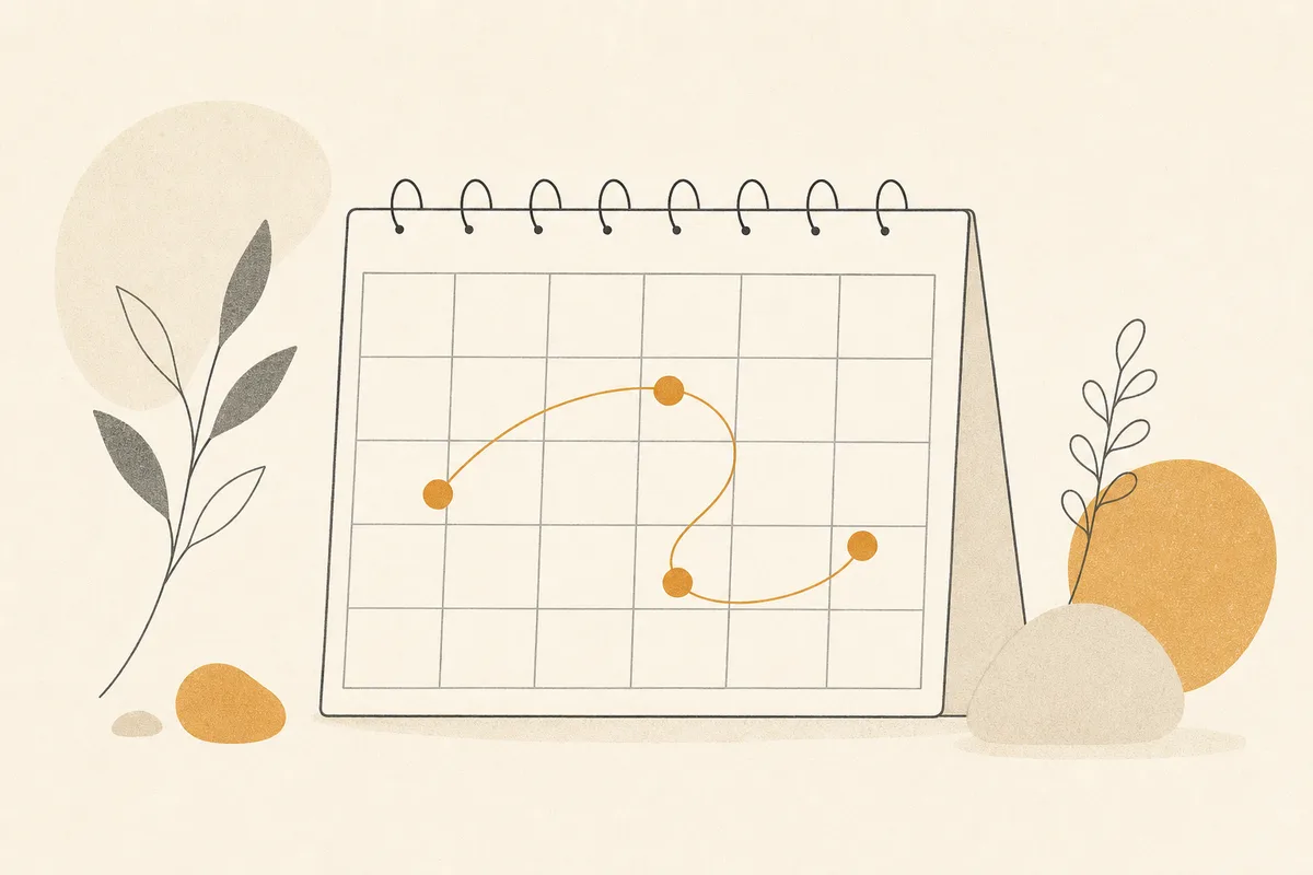 Illustration of a calendar grid with a few amber dots connected by a soft loop line