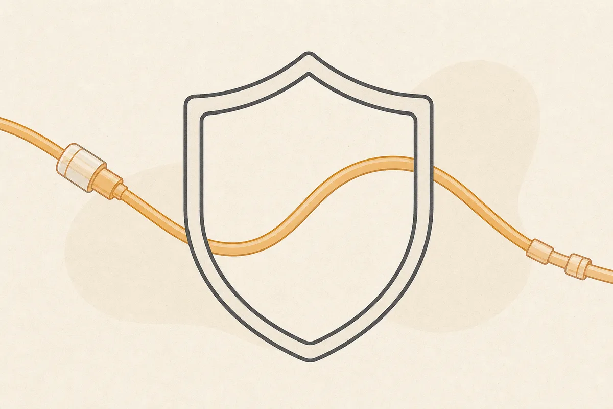 Illustration of a rounded shield with a tubing loop passing gently through it
